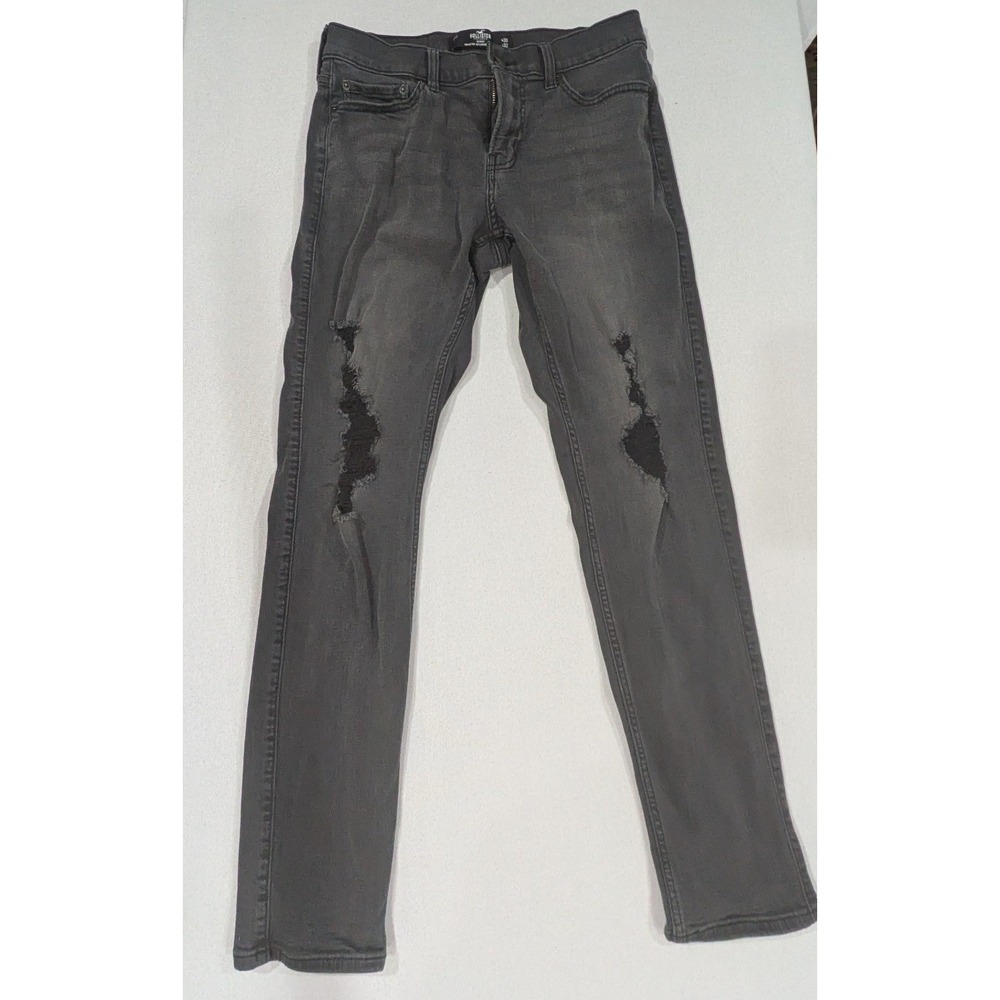 Hollister Skinny Jeans Mens 30x32 Black Excellent Distressed Advanced Stretch